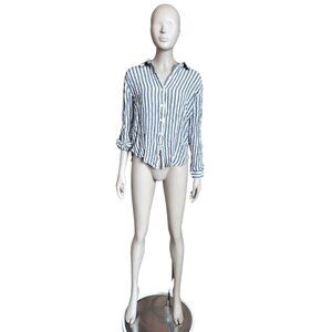 Jane & Delancey Blue and White Button Up Top